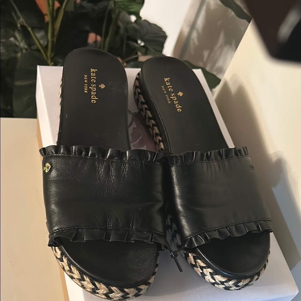 Kate Spade Black Mules with Ruffled Strap - Picture 1 of 4